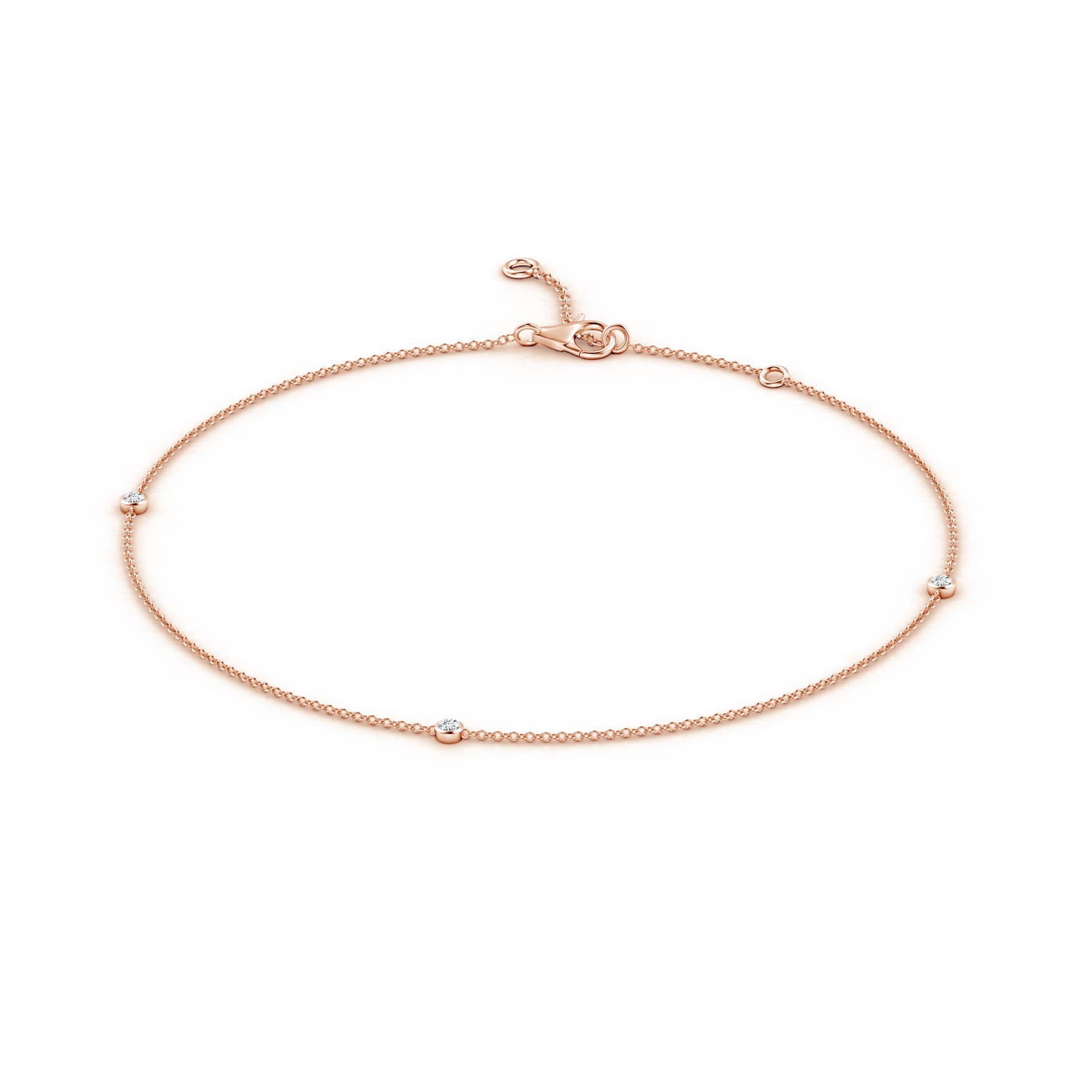 2mm GVS2 Bezel-Set Diamond Station Adjustable Ankle Bracelet in 18K Rose Gold
