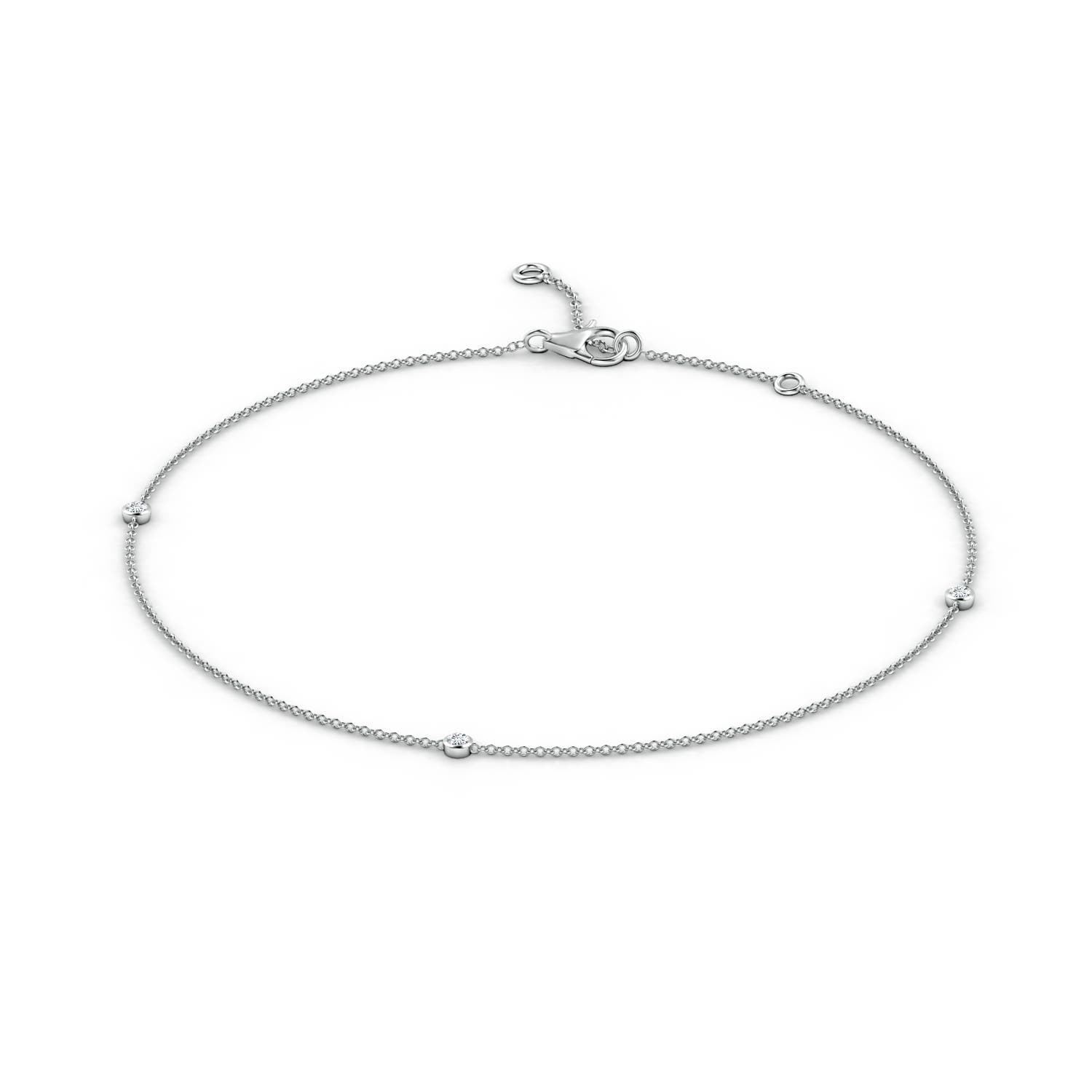 2mm GVS2 Bezel-Set Diamond Station Adjustable Ankle Bracelet in 18K White Gold