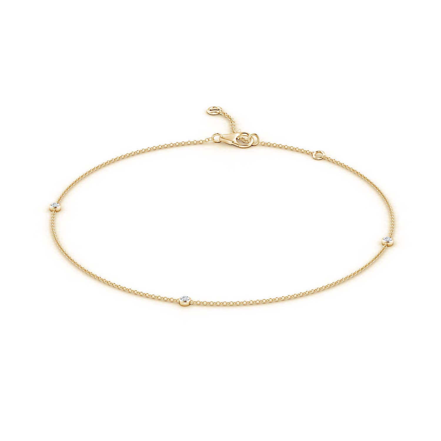2mm GVS2 Bezel-Set Diamond Station Adjustable Ankle Bracelet in Yellow Gold