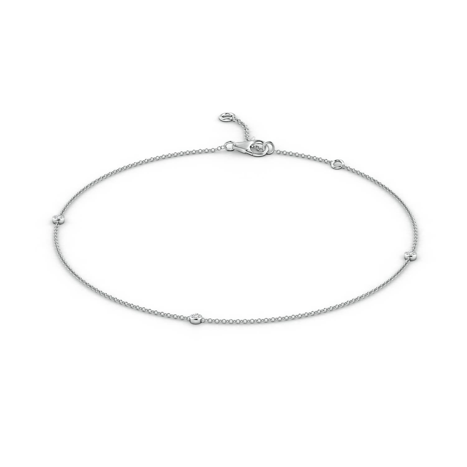 2mm HSI2 Bezel-Set Diamond Station Adjustable Ankle Bracelet in 18K White Gold