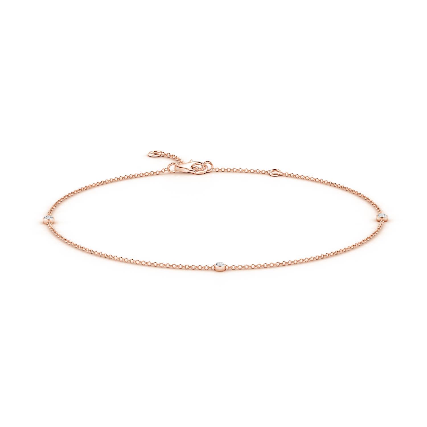 2mm HSI2 Bezel-Set Diamond Station Adjustable Ankle Bracelet in Rose Gold