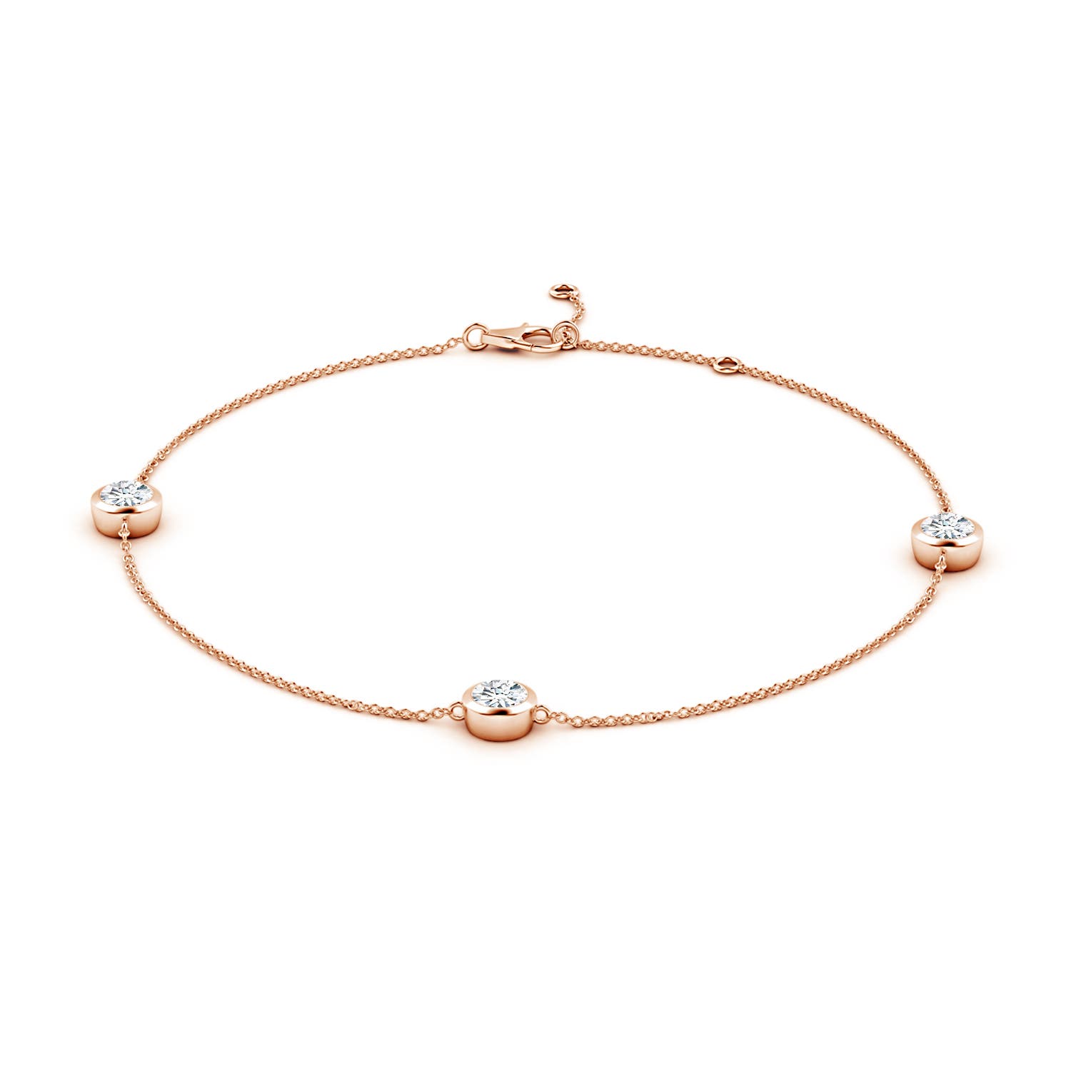 5.1mm GVS2 Bezel-Set Diamond Station Adjustable Ankle Bracelet in 18K Rose Gold