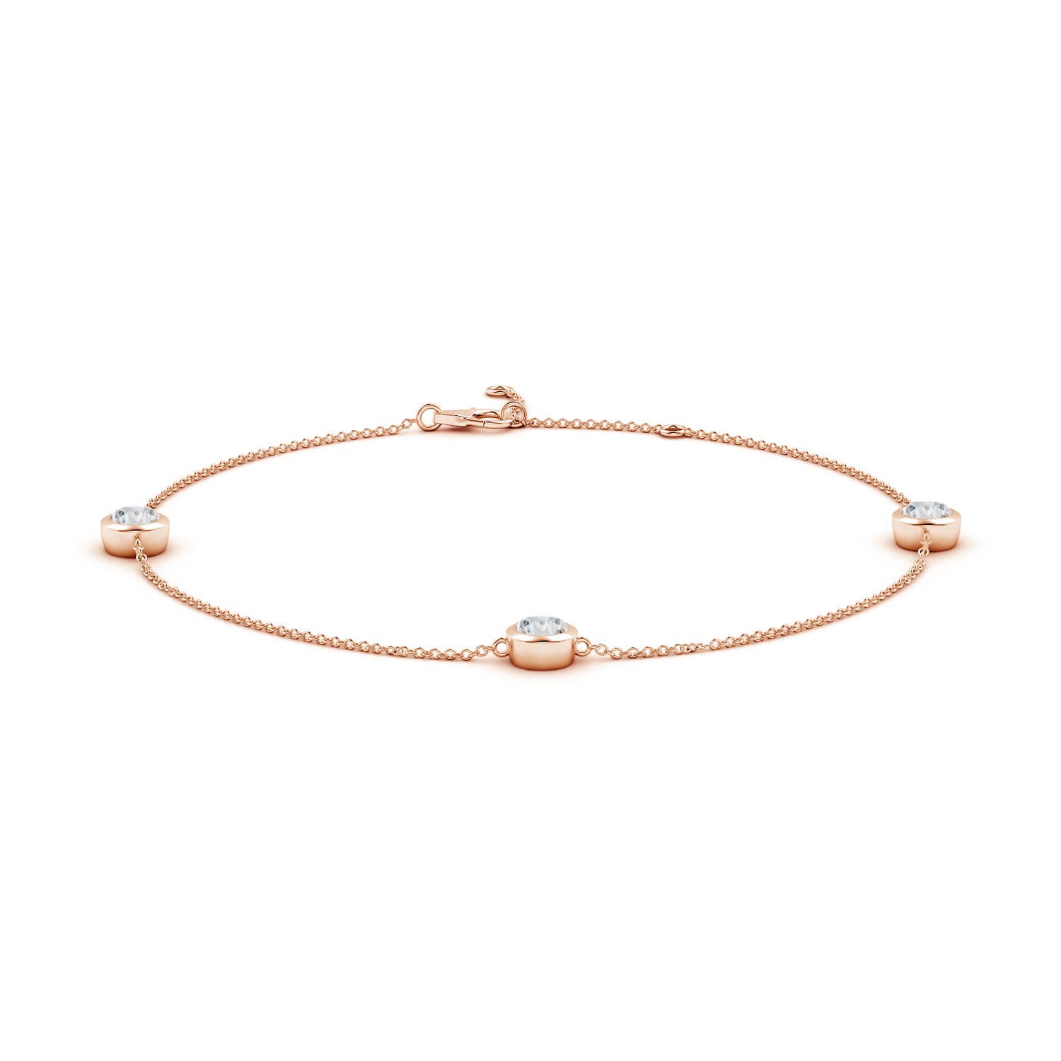 5.1mm HSI2 Bezel-Set Diamond Station Adjustable Ankle Bracelet in Rose Gold