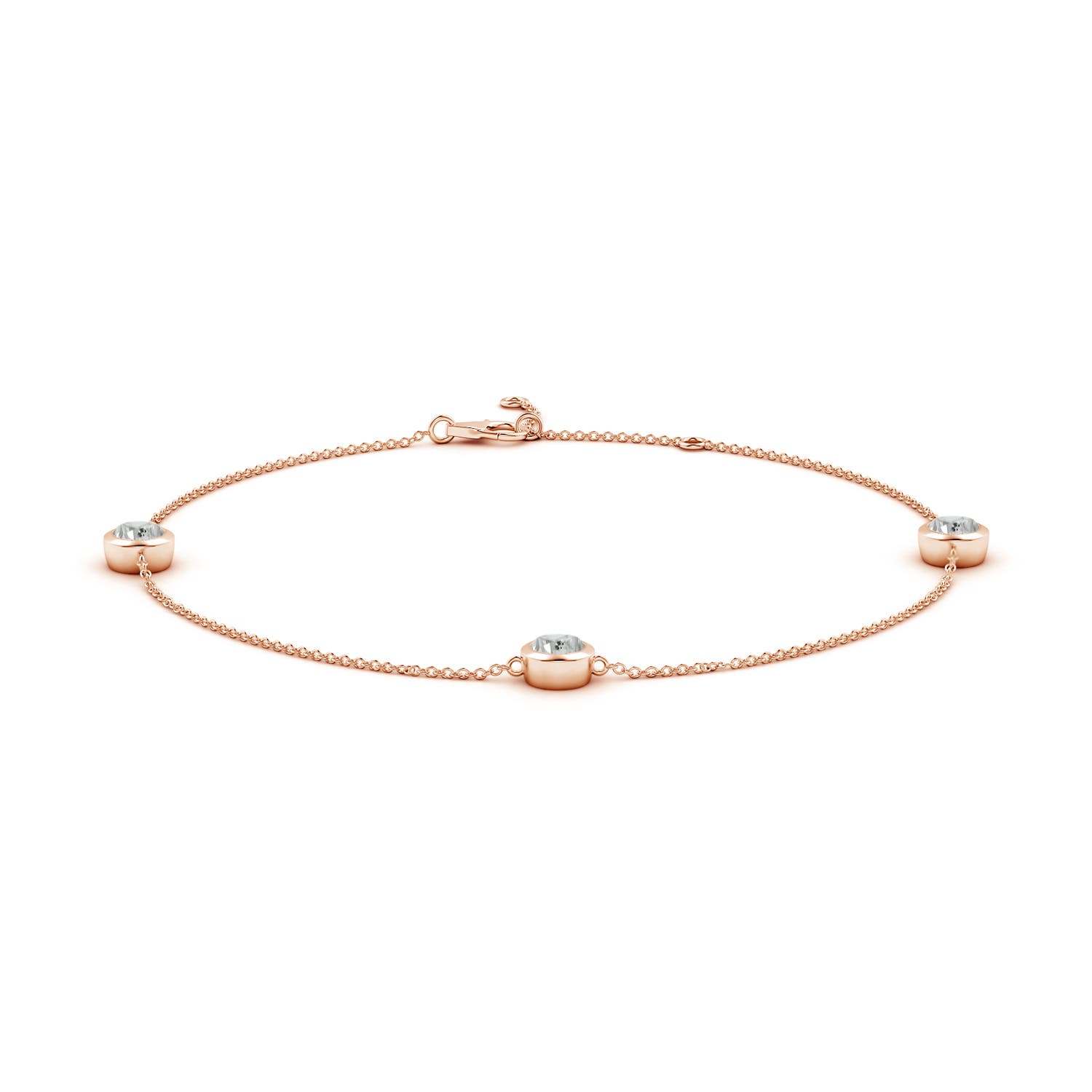 5.1mm KI3 Bezel-Set Diamond Station Adjustable Ankle Bracelet in Rose Gold