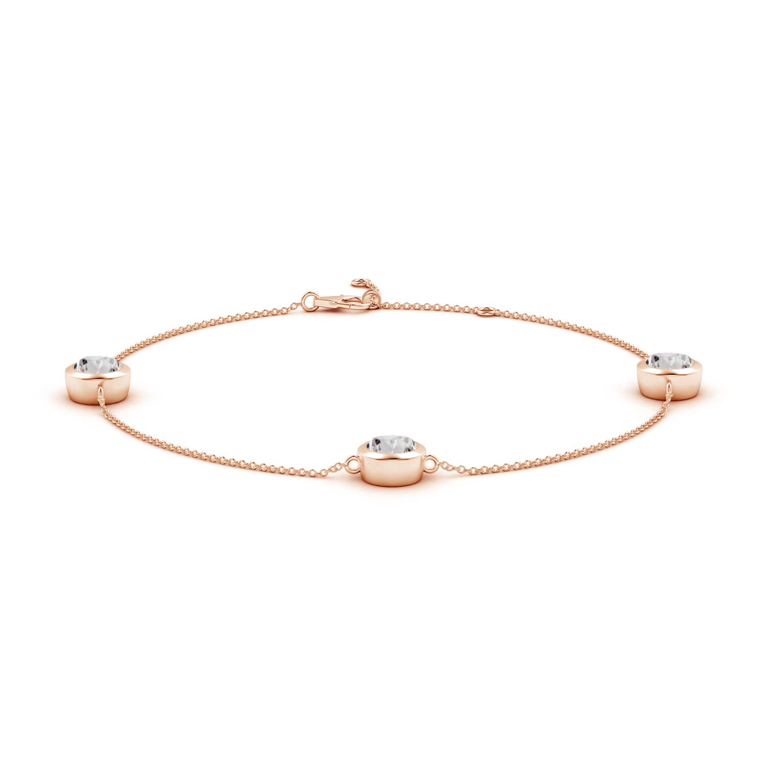 6.4mm IJI1I2 Bezel-Set Diamond Station Adjustable Ankle Bracelet in Rose Gold