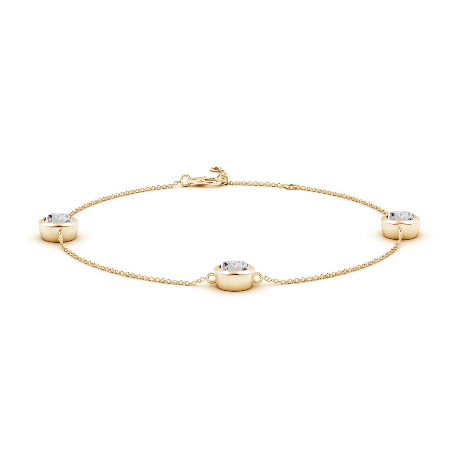 6.4mm IJI1I2 Bezel-Set Diamond Station Adjustable Ankle Bracelet in Yellow Gold