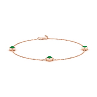 5mm AA Bezel-Set Emerald Station Adjustable Ankle Bracelet in 10K Rose Gold