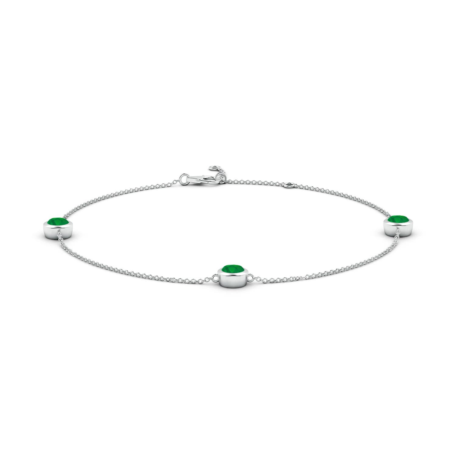 5mm AA Bezel-Set Emerald Station Adjustable Ankle Bracelet in White Gold