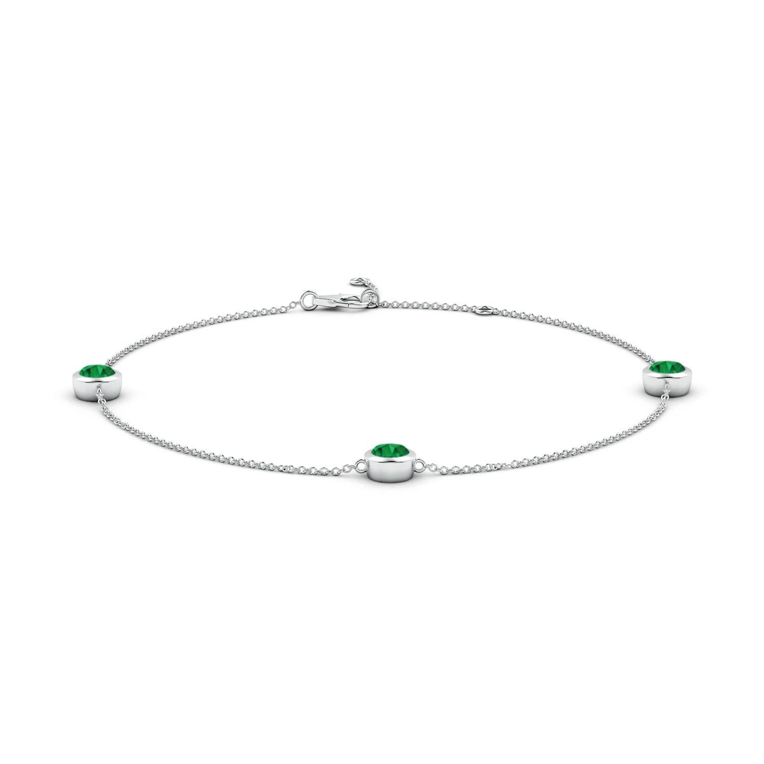 5mm AAA Bezel-Set Emerald Station Adjustable Ankle Bracelet in 18CT White Gold