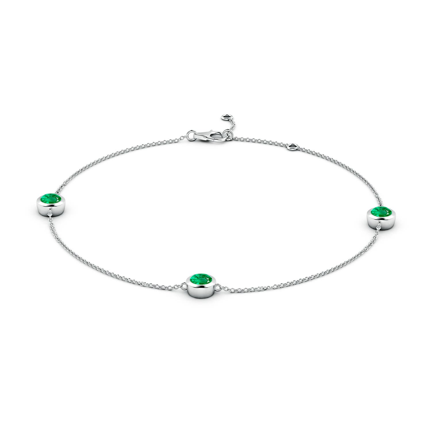 5mm AAA Bezel-Set Emerald Station Adjustable Ankle Bracelet in 18K White Gold