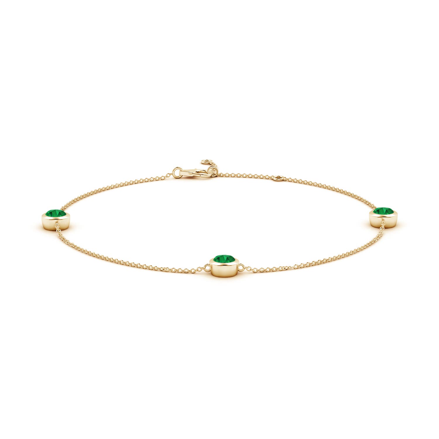 5mm AAA Bezel-Set Emerald Station Adjustable Ankle Bracelet in 18K Yellow Gold