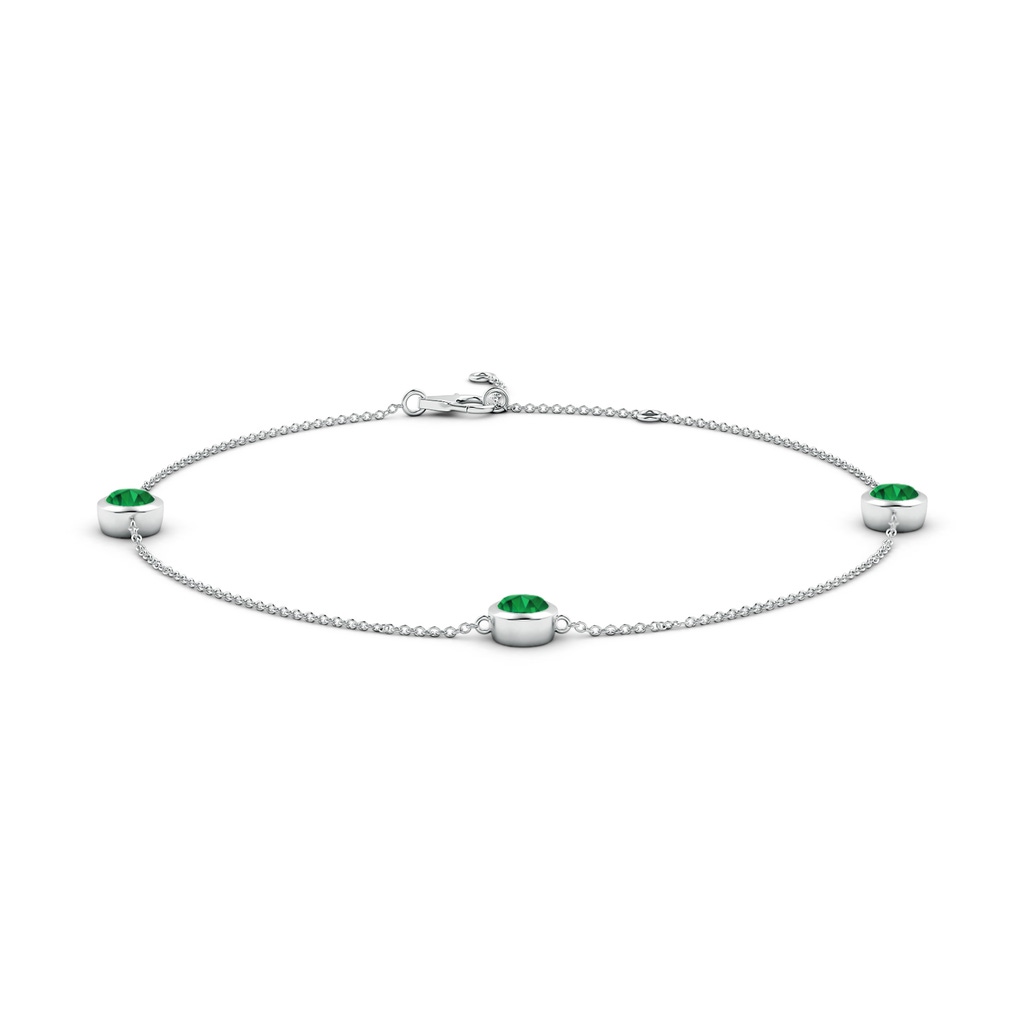 5mm AAA Bezel-Set Emerald Station Adjustable Ankle Bracelet in White Gold
