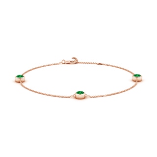 5mm AAAA Bezel-Set Emerald Station Adjustable Ankle Bracelet in 18K Rose Gold