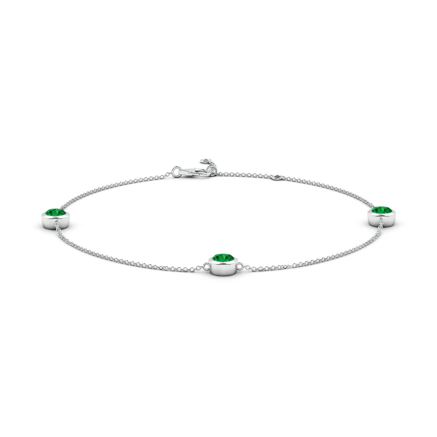 5mm AAAA Bezel-Set Emerald Station Adjustable Ankle Bracelet in 18K White Gold
