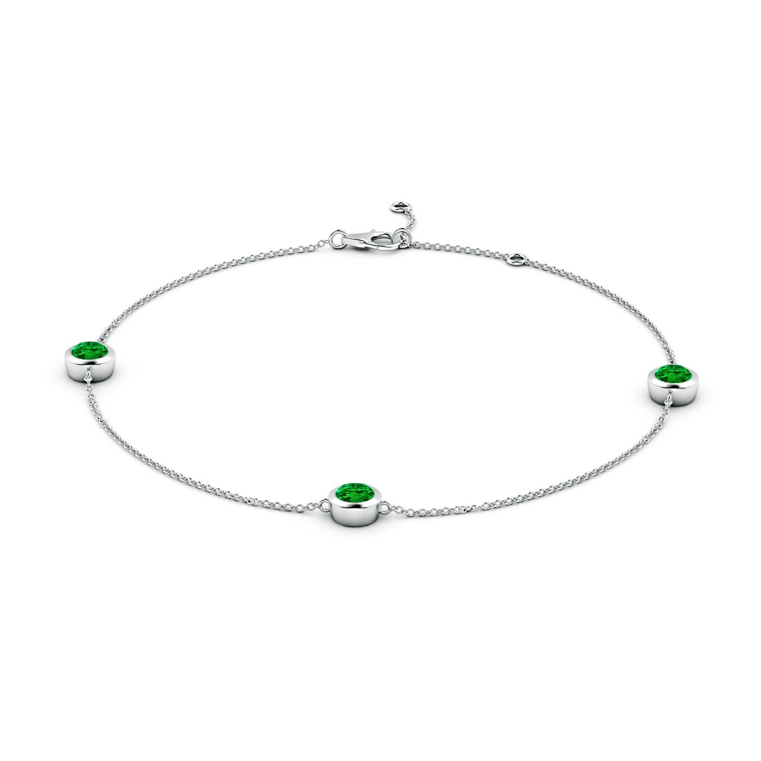 5mm AAAA Bezel-Set Emerald Station Adjustable Ankle Bracelet in 18K White Gold