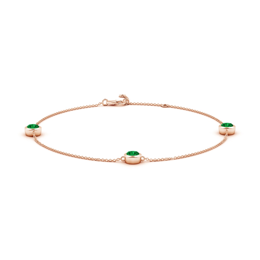 5mm AAAA Bezel-Set Emerald Station Adjustable Ankle Bracelet in Rose Gold