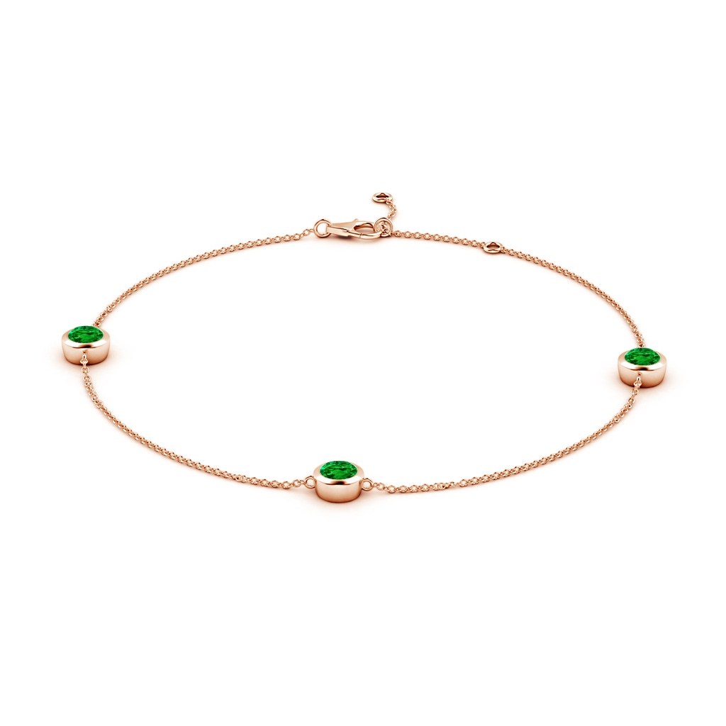 5mm AAAA Bezel-Set Emerald Station Adjustable Ankle Bracelet in Rose Gold - side 199