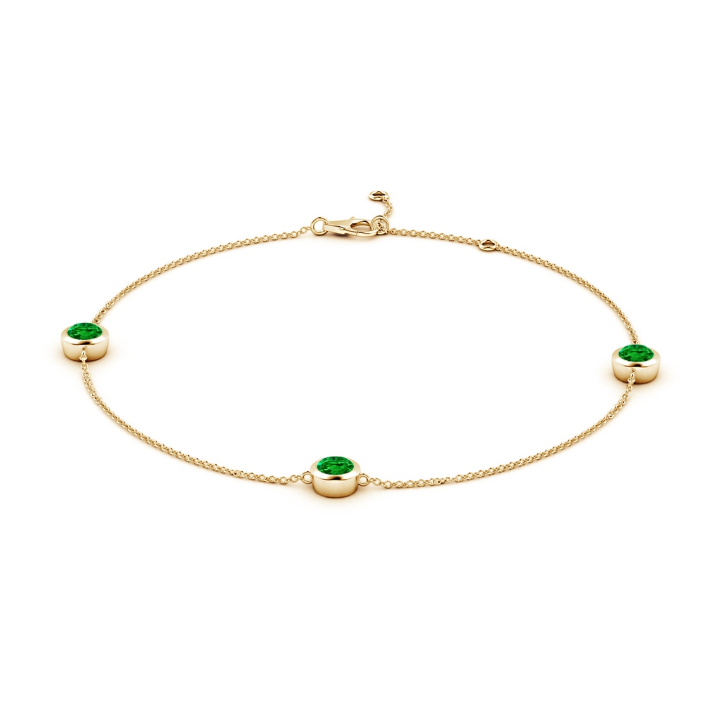 5mm AAAA Bezel-Set Emerald Station Adjustable Ankle Bracelet in Yellow Gold - side 199