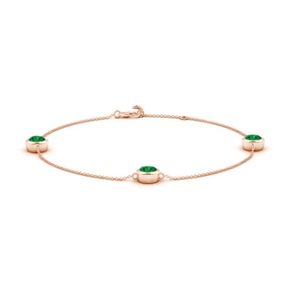 6mm AAA Bezel-Set Emerald Station Adjustable Ankle Bracelet in 10K Rose Gold