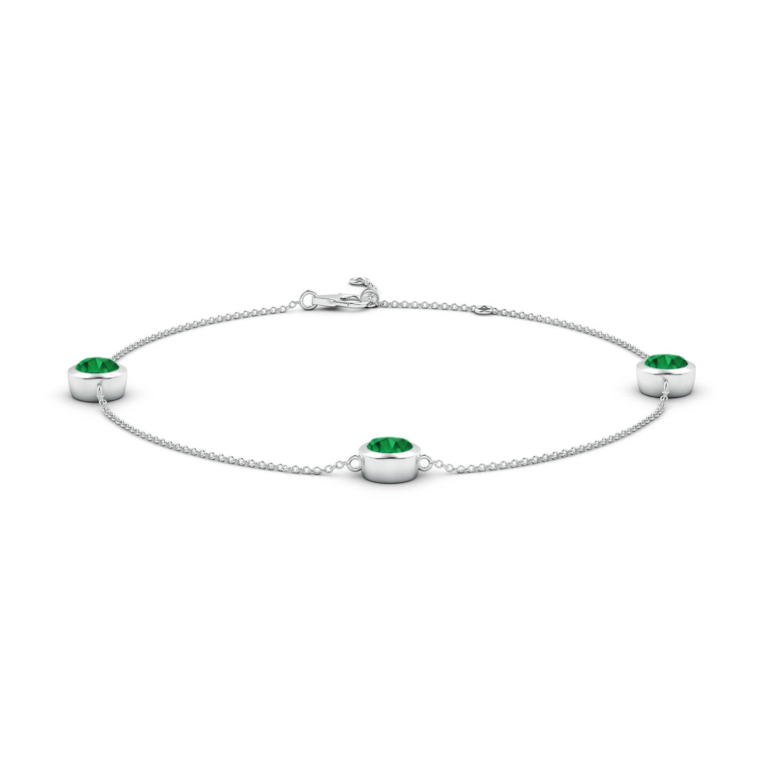 6mm AAA Bezel-Set Emerald Station Adjustable Ankle Bracelet in 18CT White Gold