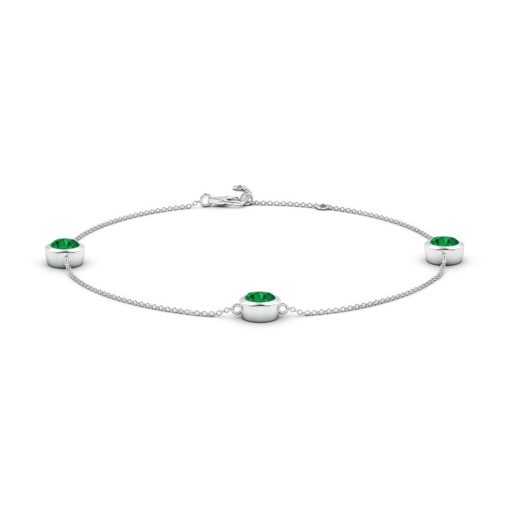 6mm AAA Bezel-Set Emerald Station Adjustable Ankle Bracelet in White Gold 