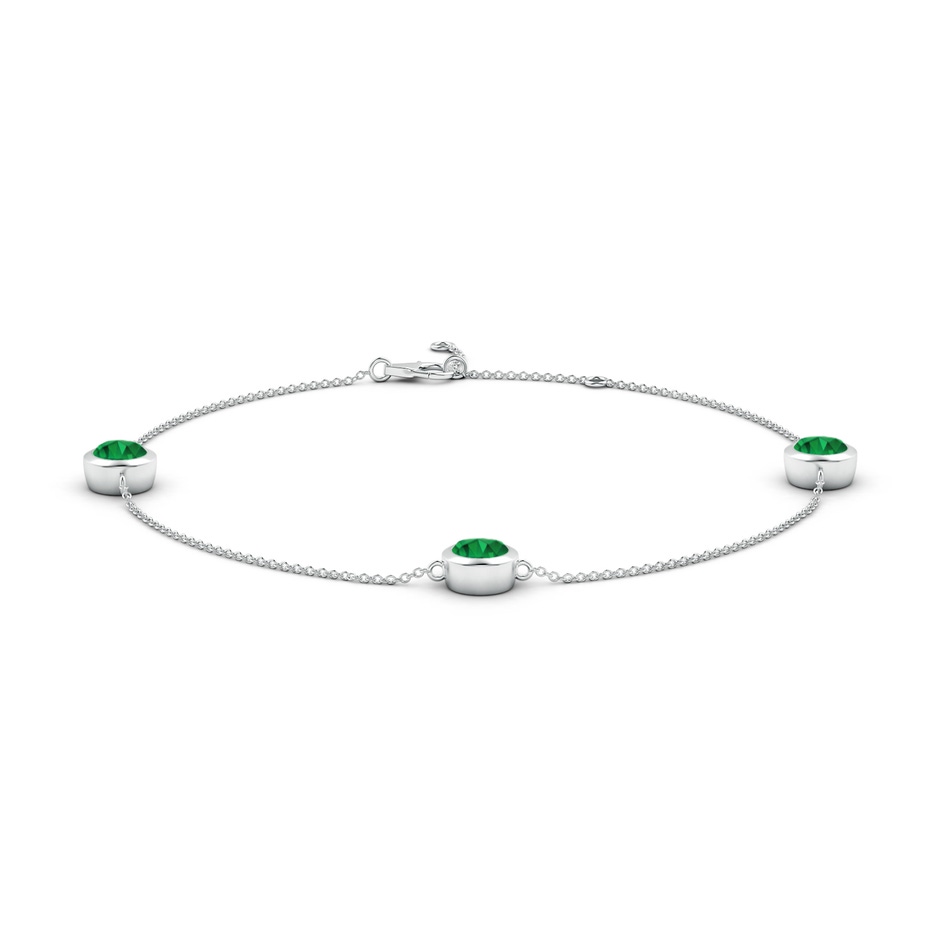 6mm AAA Bezel-Set Emerald Station Adjustable Ankle Bracelet in White Gold 