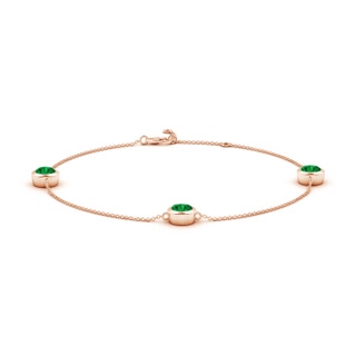 6mm AAAA Bezel-Set Emerald Station Adjustable Ankle Bracelet in 18K Rose Gold