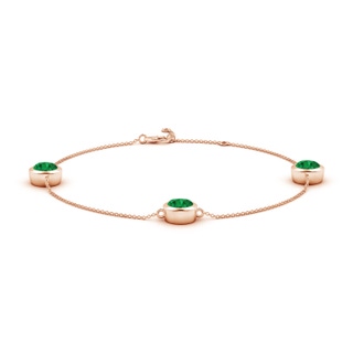 7mm AAA Bezel-Set Emerald Station Adjustable Ankle Bracelet in 18K Rose Gold