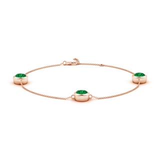 7mm AAA Bezel-Set Emerald Station Adjustable Ankle Bracelet in Rose Gold