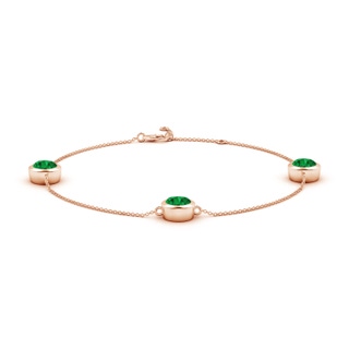 7mm AAAA Bezel-Set Emerald Station Adjustable Ankle Bracelet in Rose Gold