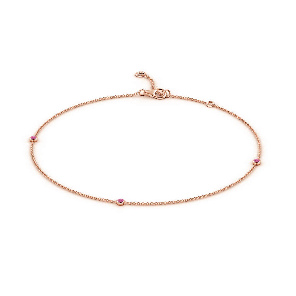 2mm AAAA Bezel-Set Pink Sapphire Station Adjustable Ankle Bracelet in Rose Gold Side-1
