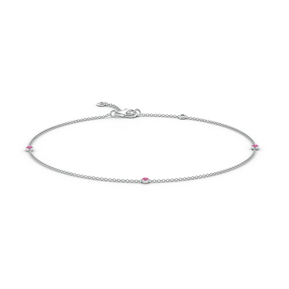 2mm AAAA Bezel-Set Pink Sapphire Station Adjustable Ankle Bracelet in White Gold 