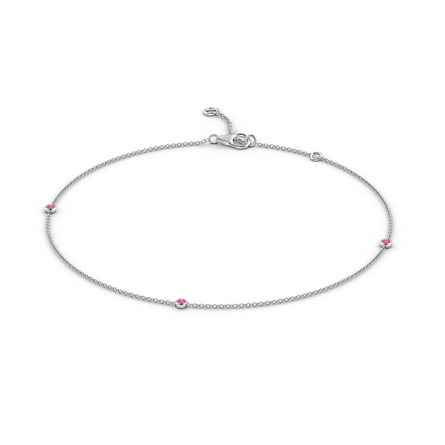 2mm AAAA Bezel-Set Pink Sapphire Station Adjustable Ankle Bracelet in White Gold - side 1
