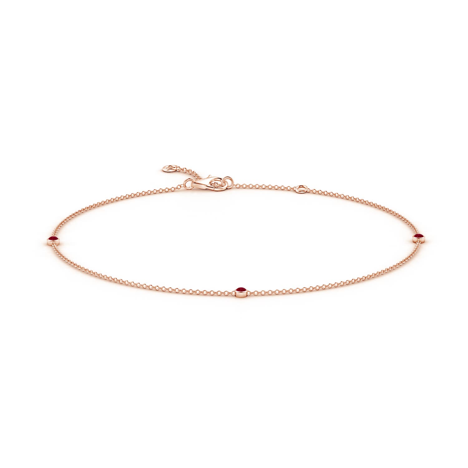Angara 2 MM Bezel-Set Ruby Station Adjustable Ankle Bracelet in 14K Rose Gold