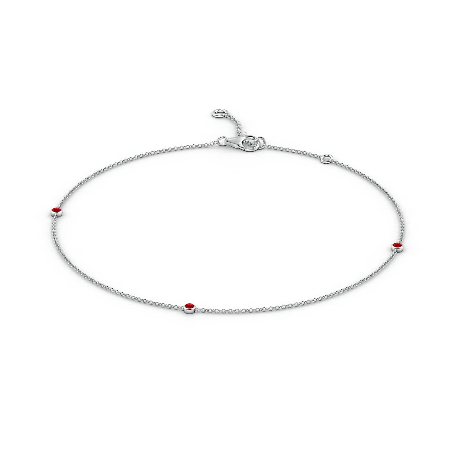 2mm AAA Bezel-Set Ruby Station Adjustable Ankle Bracelet in 18K White Gold