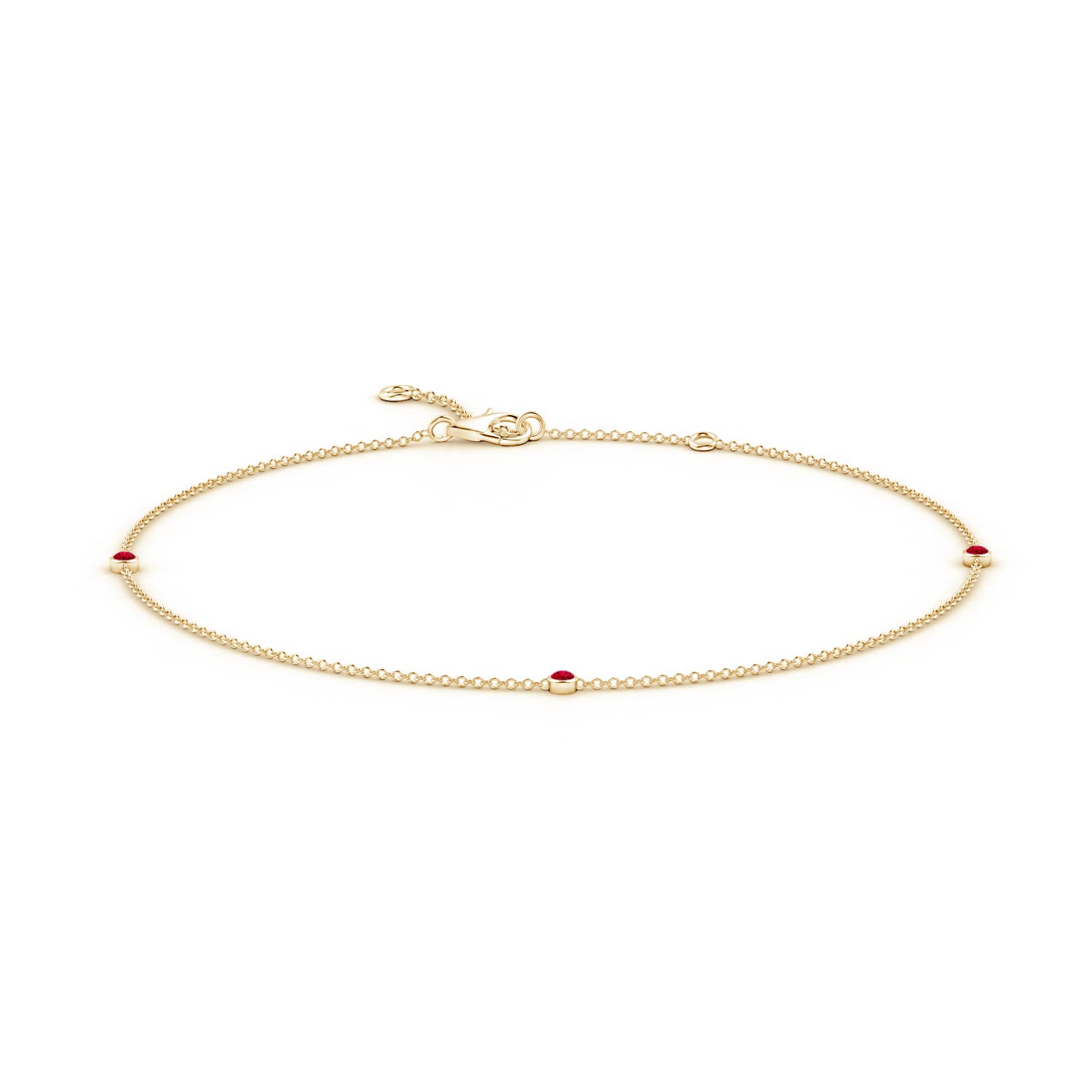 2mm AAA Bezel-Set Ruby Station Adjustable Ankle Bracelet in 18CT Yellow Gold