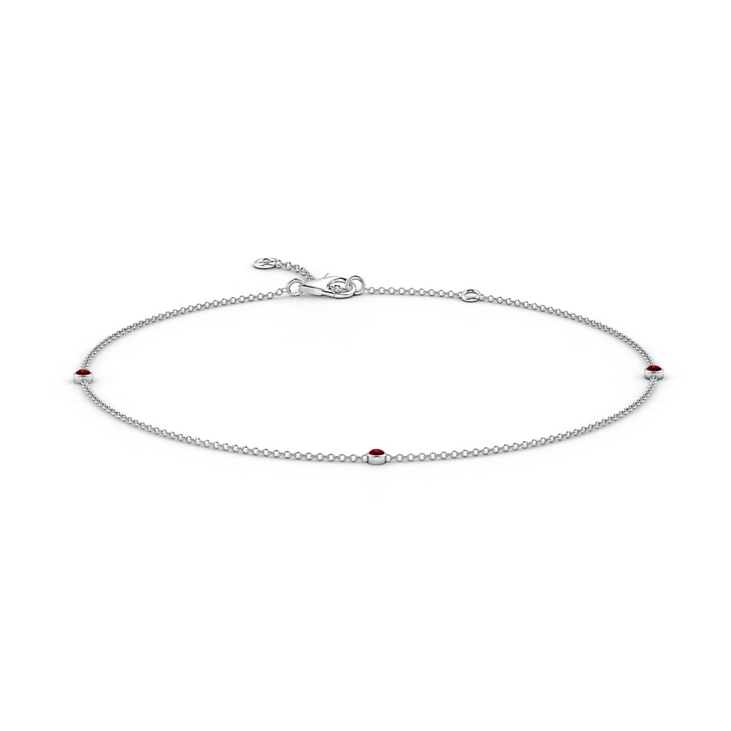 2mm AAAA Bezel-Set Ruby Station Adjustable Ankle Bracelet in 18K White Gold