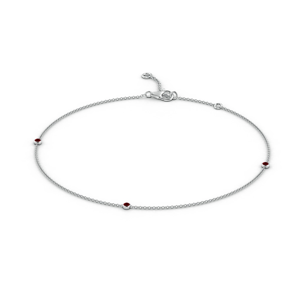 2mm AAAA Bezel-Set Ruby Station Adjustable Ankle Bracelet in 18K White Gold - side 199