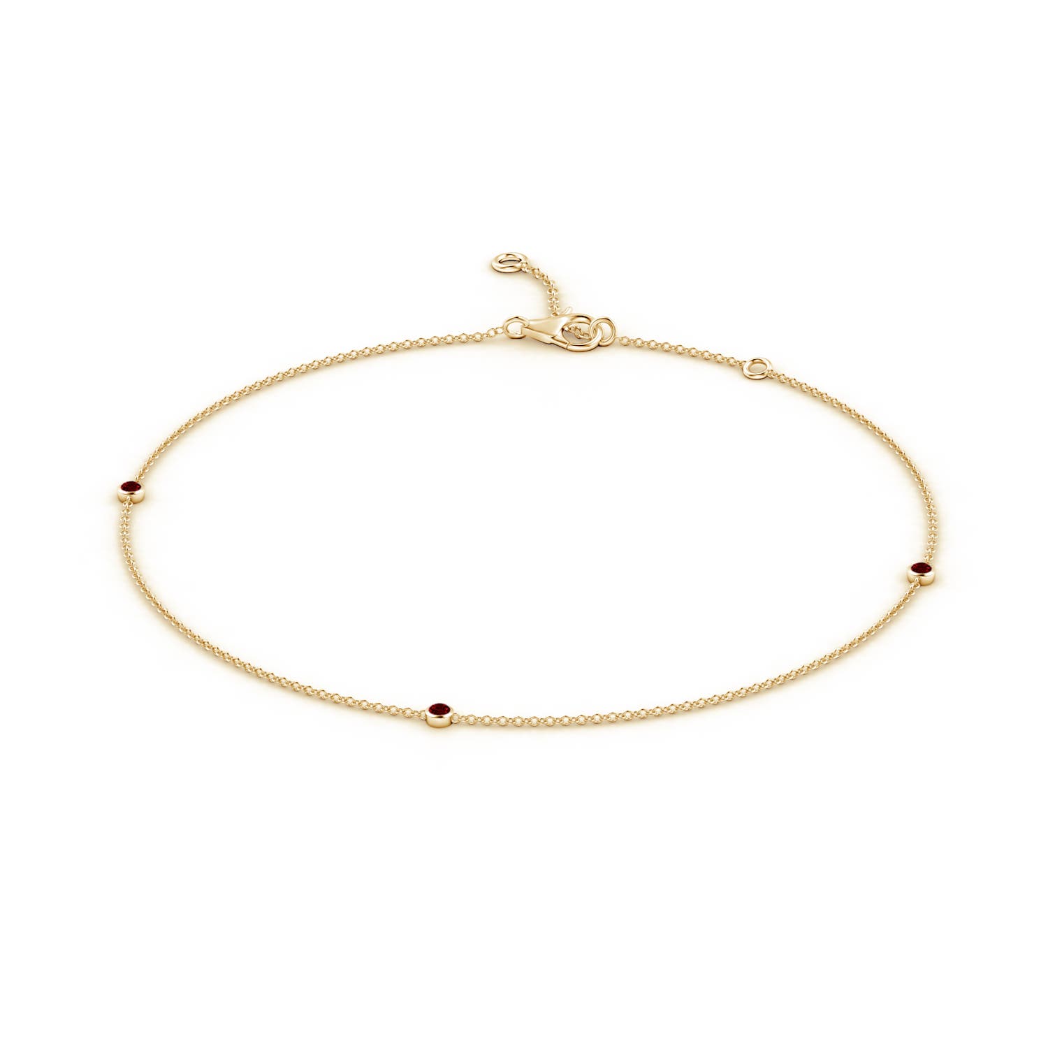 2mm AAAA Bezel-Set Ruby Station Adjustable Ankle Bracelet in 18K Yellow Gold - side 1