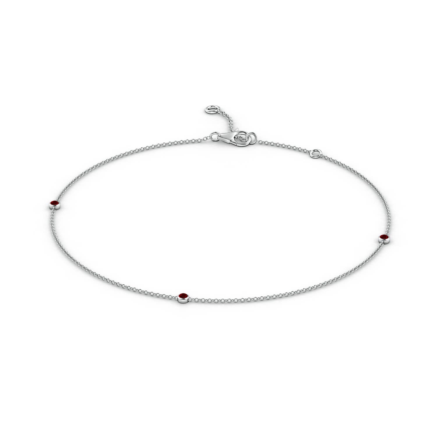 2mm AAAA Bezel-Set Ruby Station Adjustable Ankle Bracelet in White Gold