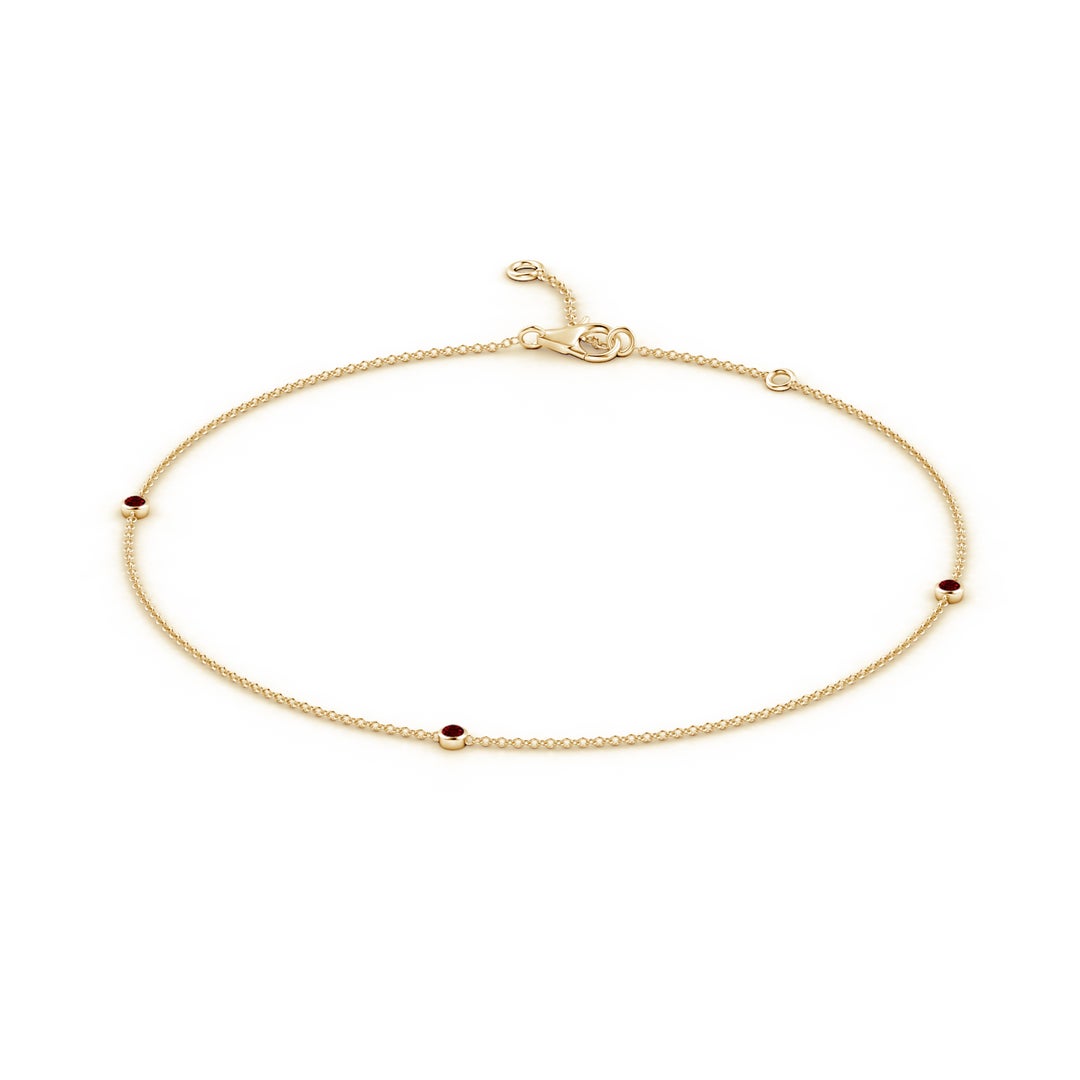 2mm AAAA Bezel-Set Ruby Station Adjustable Ankle Bracelet in Yellow Gold - side 1