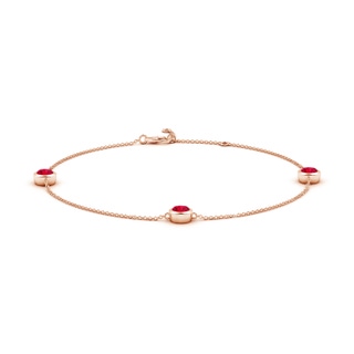 5mm AAA Bezel-Set Ruby Station Adjustable Ankle Bracelet in 18K Rose Gold