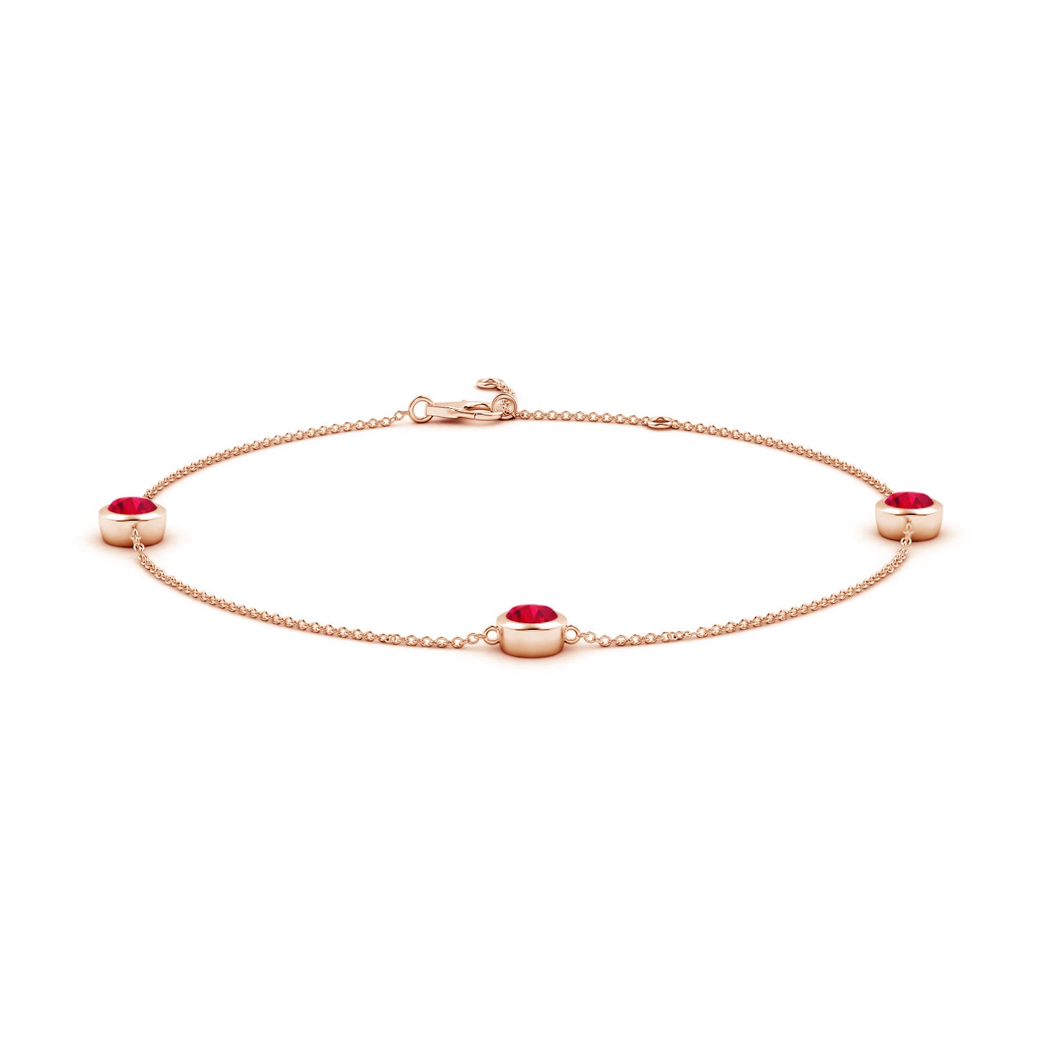 5mm AAA Bezel-Set Ruby Station Adjustable Ankle Bracelet in Rose Gold