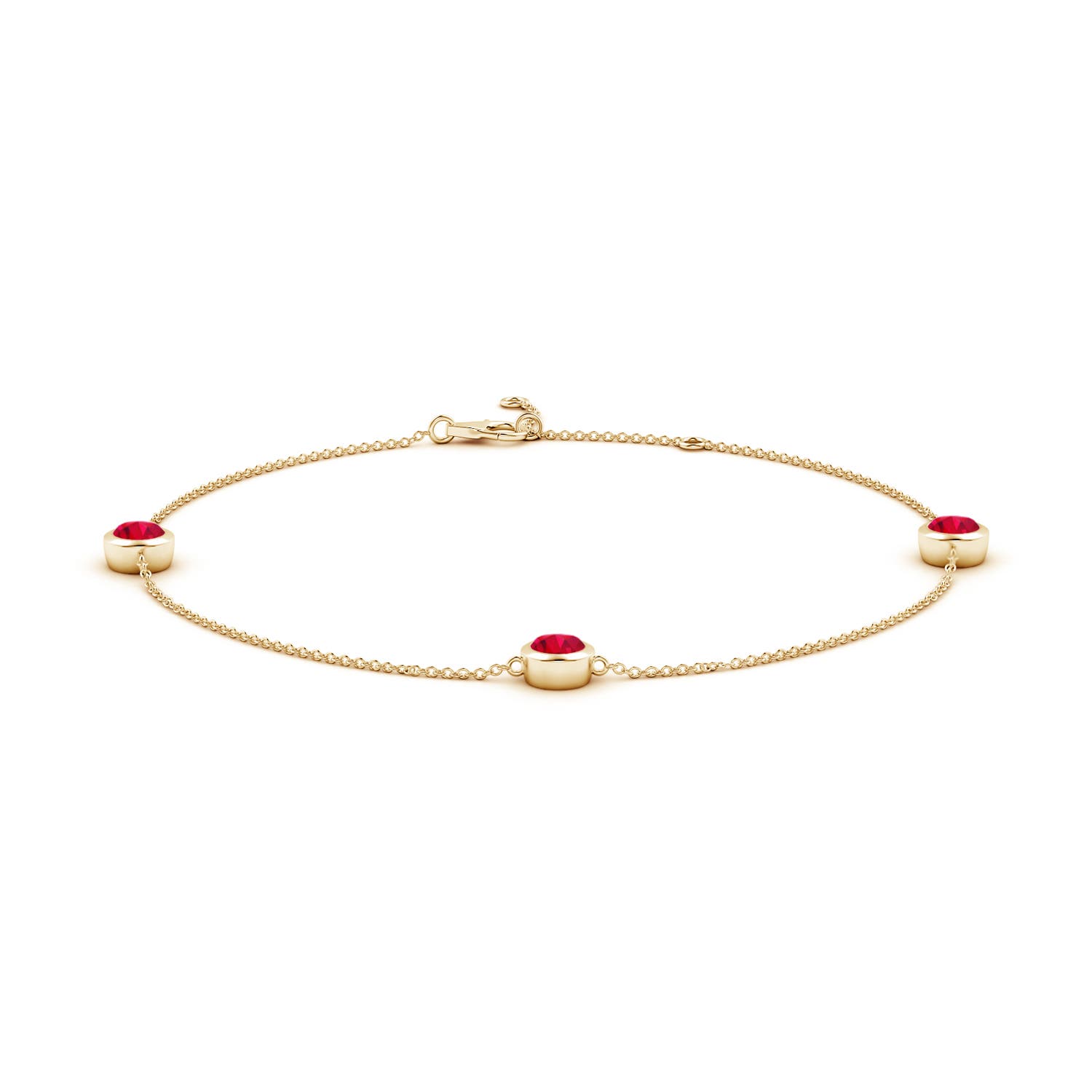 5mm AAA Bezel-Set Ruby Station Adjustable Ankle Bracelet in Yellow Gold