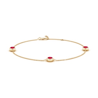 5mm AAA Bezel-Set Ruby Station Adjustable Ankle Bracelet in Yellow Gold