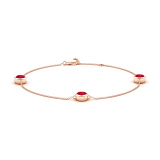 6mm AAA Bezel-Set Ruby Station Adjustable Ankle Bracelet in 18K Rose Gold