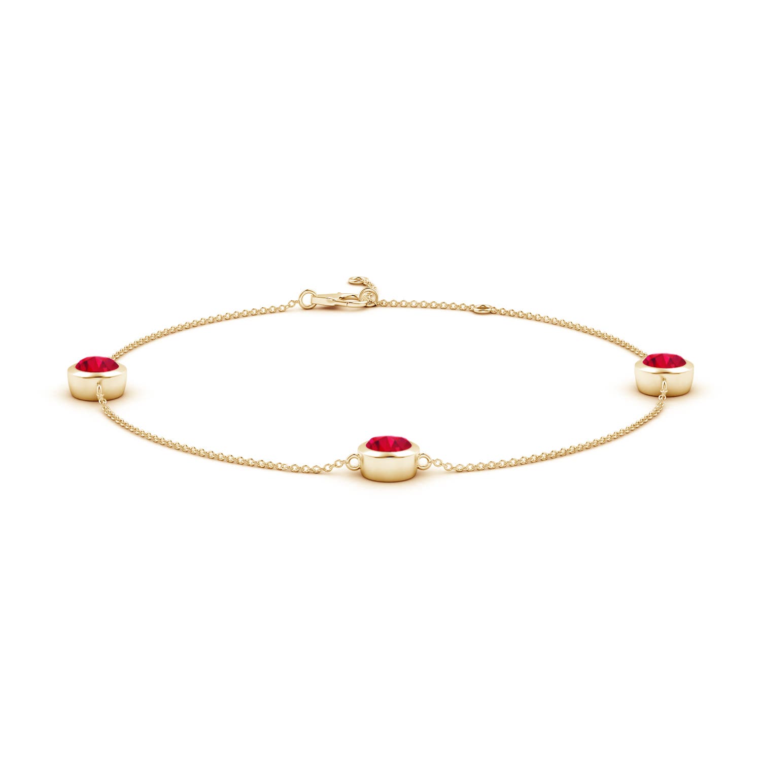 6mm AAA Bezel-Set Ruby Station Adjustable Ankle Bracelet in Yellow Gold