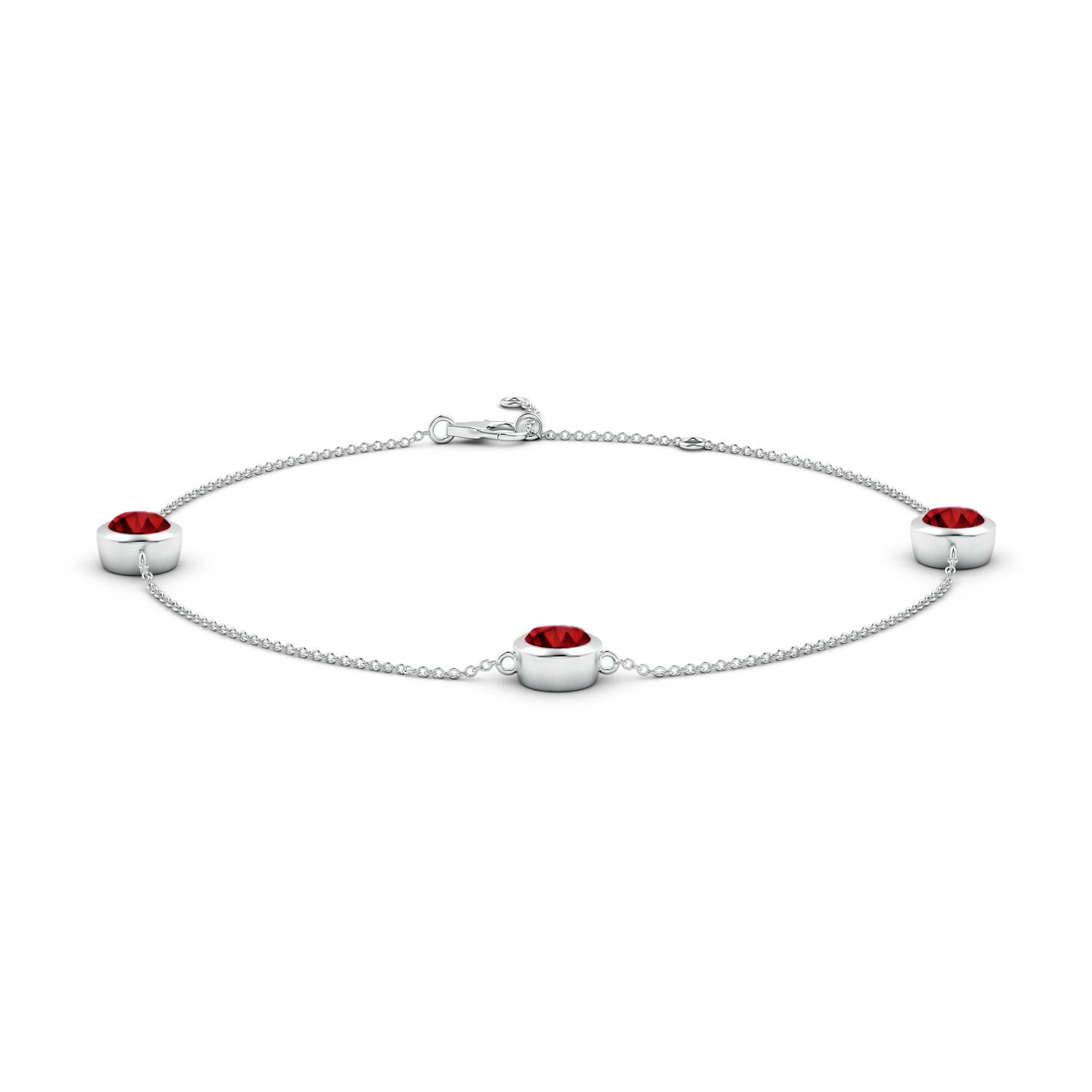 6mm AAAA Bezel-Set Ruby Station Adjustable Ankle Bracelet in White Gold