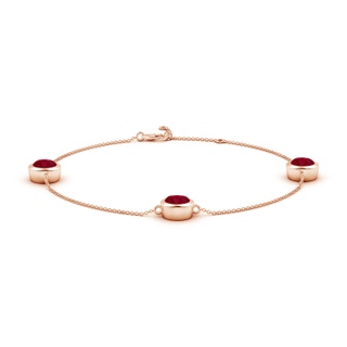 7mm AA Bezel-Set Ruby Station Adjustable Ankle Bracelet in 9K Rose Gold