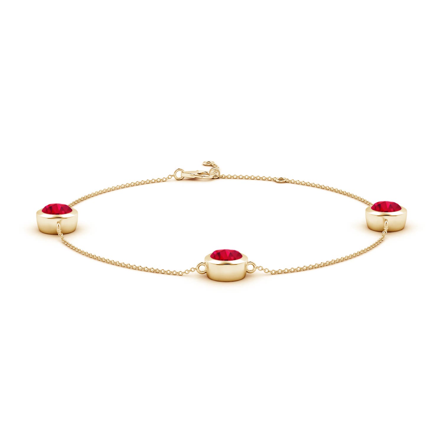7mm AAA Bezel-Set Ruby Station Adjustable Ankle Bracelet in 18CT Yellow Gold